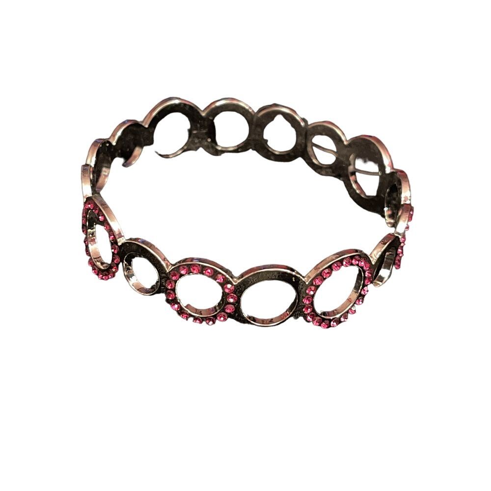 Vintage-Inspired Pink Crystal Circle Bracelet Antique Bronze Jewelry R -22